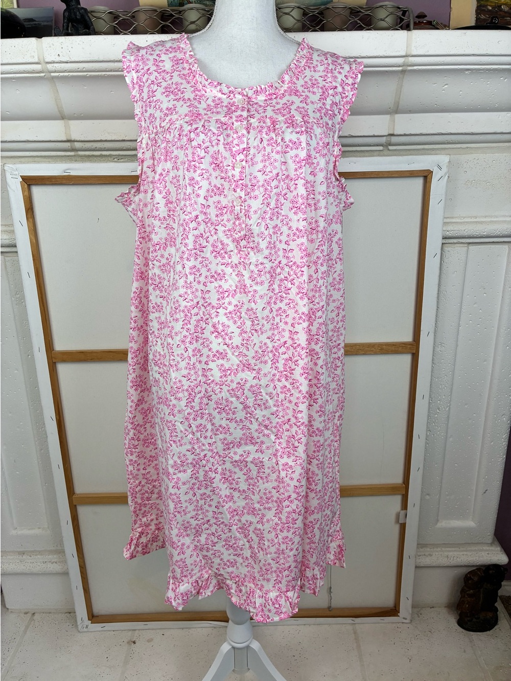 Adonna NWT Feminine Cotton Poplin Pink Floral Nightgown